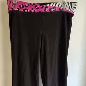 PINK Victoria’s Secret Black Leggings Pink Leopard Waistband Yoga Athletic Pants